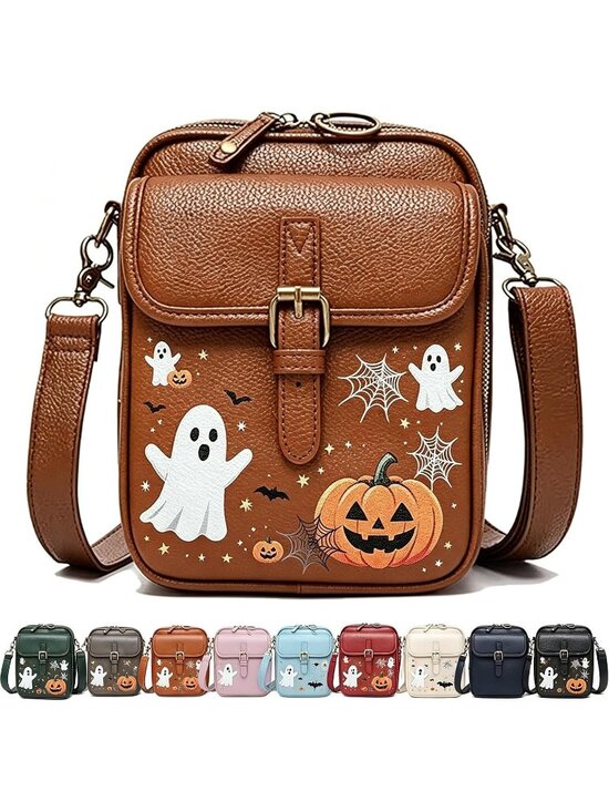 Handbags - Women Halloween-Brown Capacity Purse Card Slots Shoulder Leather Crossbody Bags
